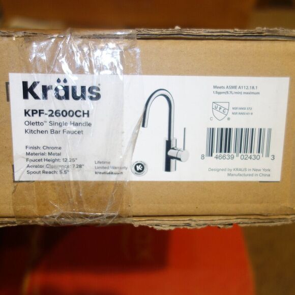 NEW Kraus Oletto Single Lever Kitchen Bar Faucet Model KPF-2600CH Chrome - Picture 1 of 3